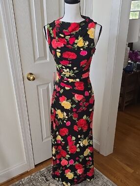 PREMIER AMOUR BRAND WOMEN'S BEAUTIFUL BLACK DRAPED NECK EVENING DRESS SIZE 4